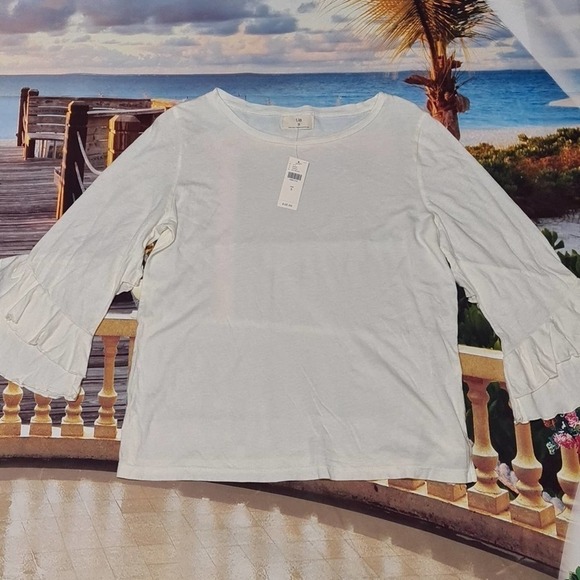 Anthropologie T.La Chelsea Ruffle White Top NWT Size Medium - Picture 6 of 8